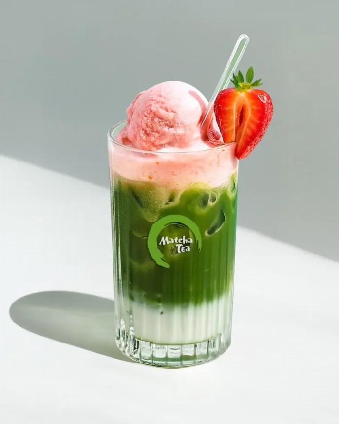 Matcha s domácí jahodovou zmrzlinou