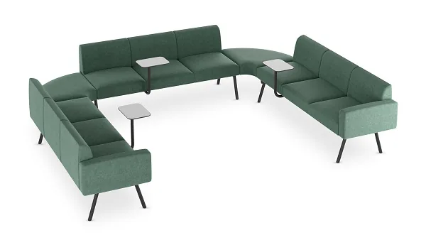 LD Seating uvádí modulární sezení Pod a Nido Bench: Sestavu složíte sami 25 Sestava Nido Bench do tvaru U v zelených odstínech s odkládacími stolky