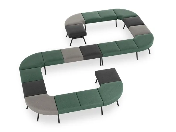 LD Seating uvádí modulární sezení Pod a Nido Bench: Sestavu složíte sami 28 Sestava Nido Bench ve světle šedé a zelené kombinaci